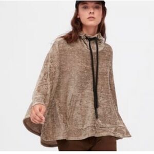 ZARA Woman's Medium‎ Poncho Cape Slouch Drawstring Neck Medium